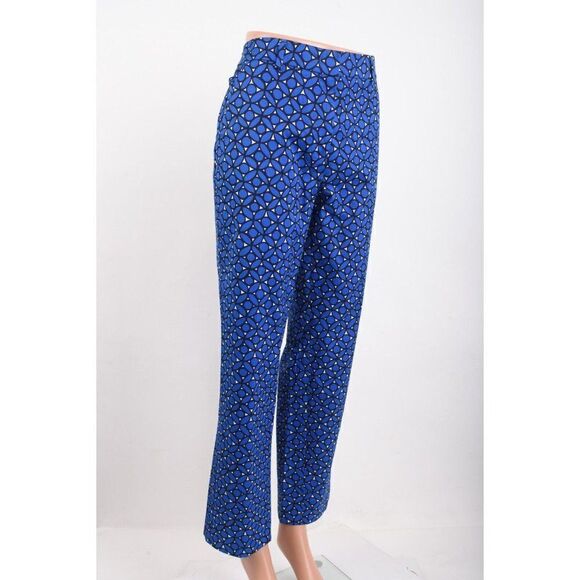 Max Mara Weekend Womens Cropped Pants Trousers Sz 12 Blue Golden Petal Print NWT - Picture 2 of 7